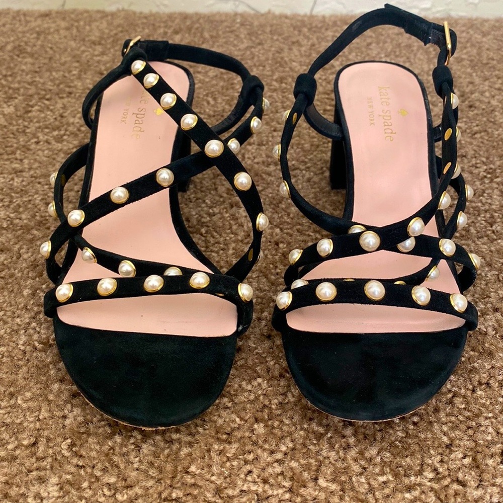 Kate Spade Black Velvet Pearl Heels | Size 7 | Holiday Party Shoe